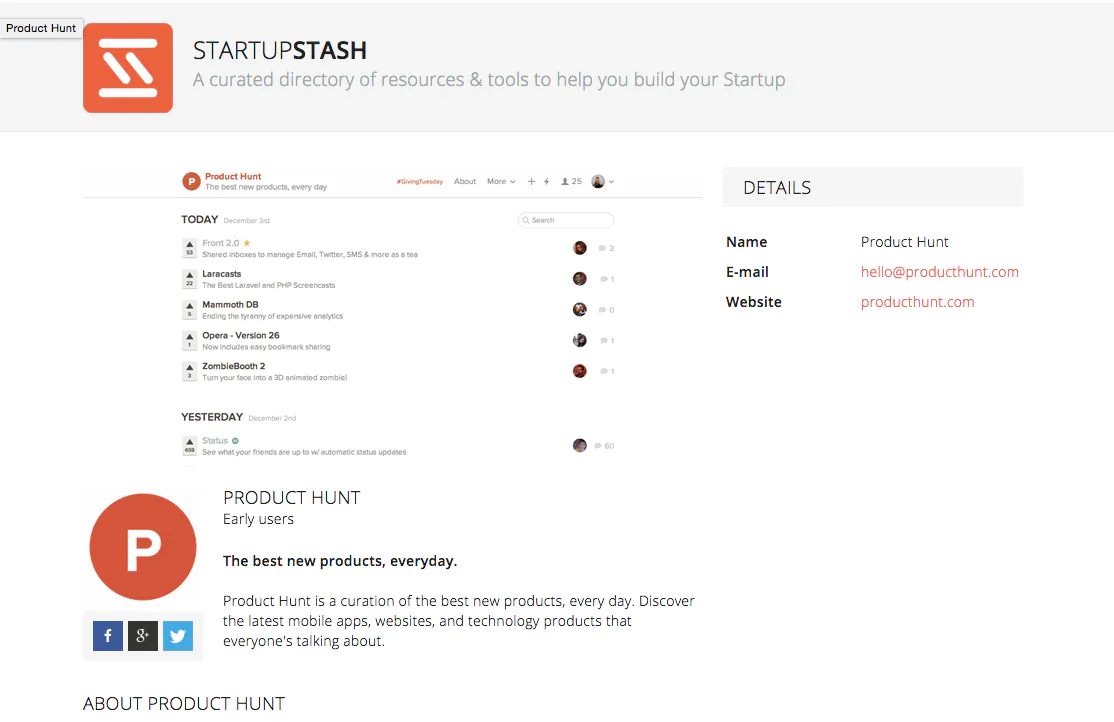 Startup Stash: A curated directory of resources and tools | Product Hunt