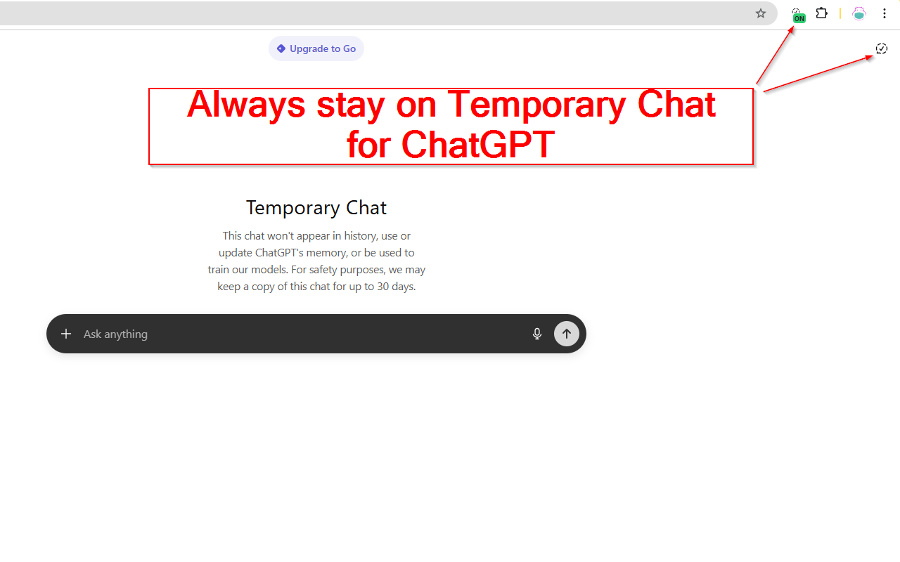 Always enable Temporary Chat for ChatGPT - Main screenshot showing features and interface