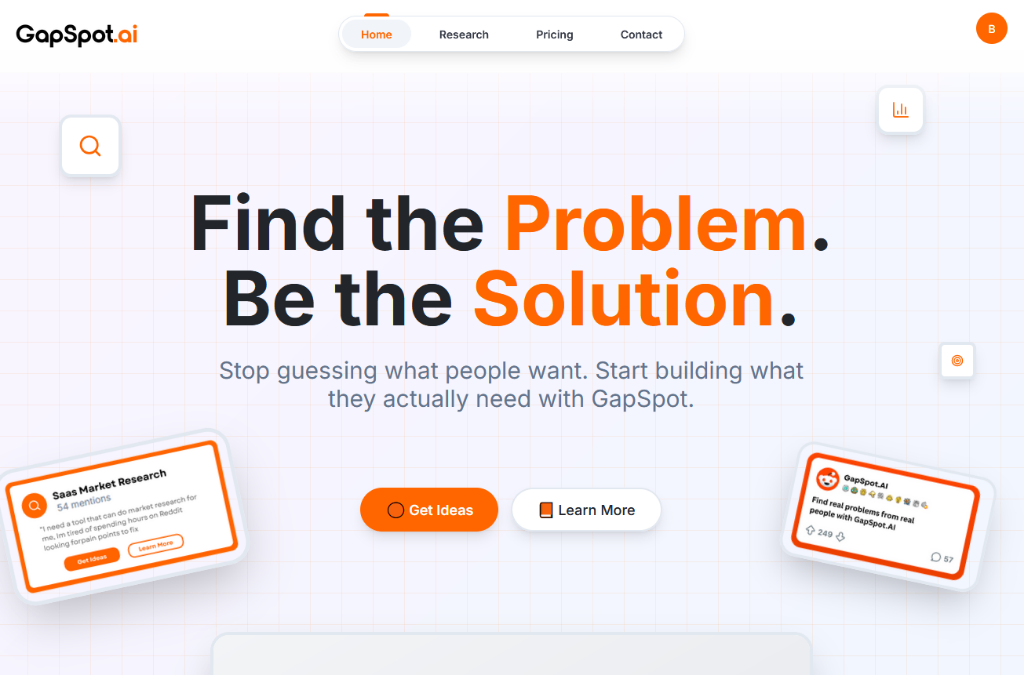 GapSpot AI - Main product screenshot demonstrating key features and user interface