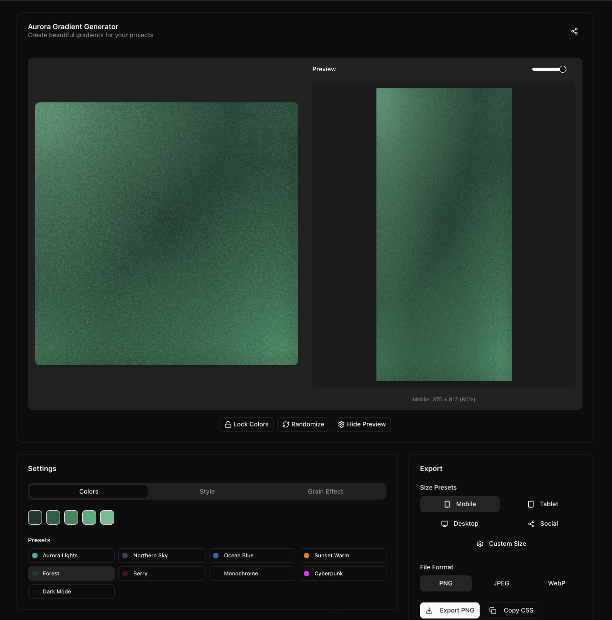 Generatore di gradiente Aurora media 2