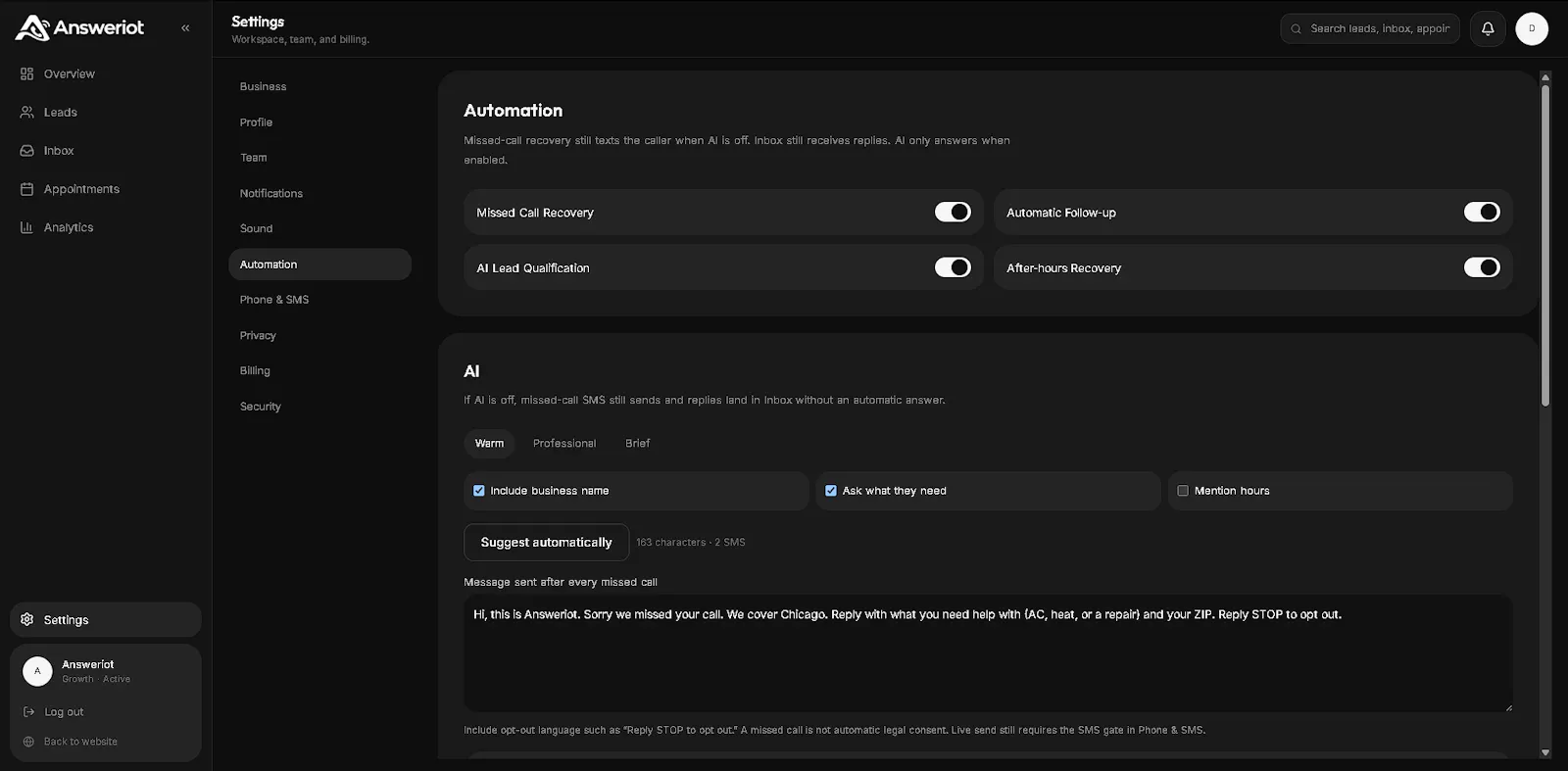 Answeriot — Missed Calls to Jobs screenshot 8
