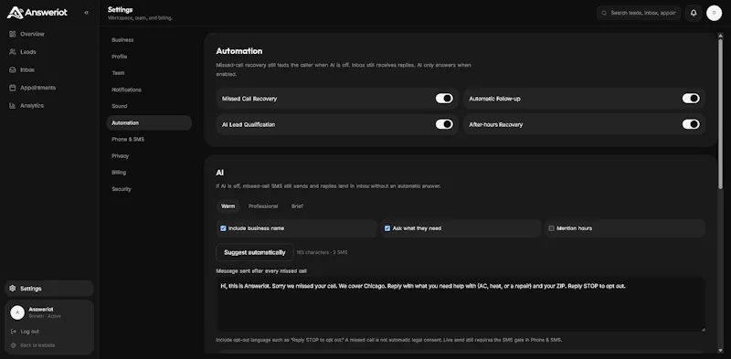 Answeriot — Missed Calls to Jobs screenshot 8