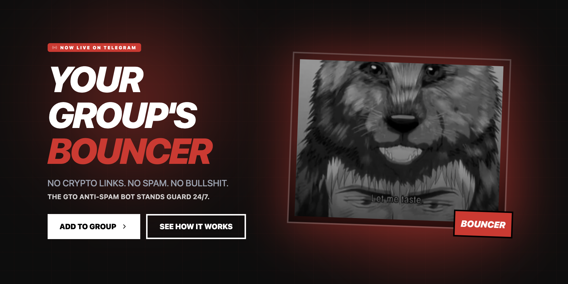 GTO Antispam Telegram Bot - Main product screenshot demonstrating key features and user interface