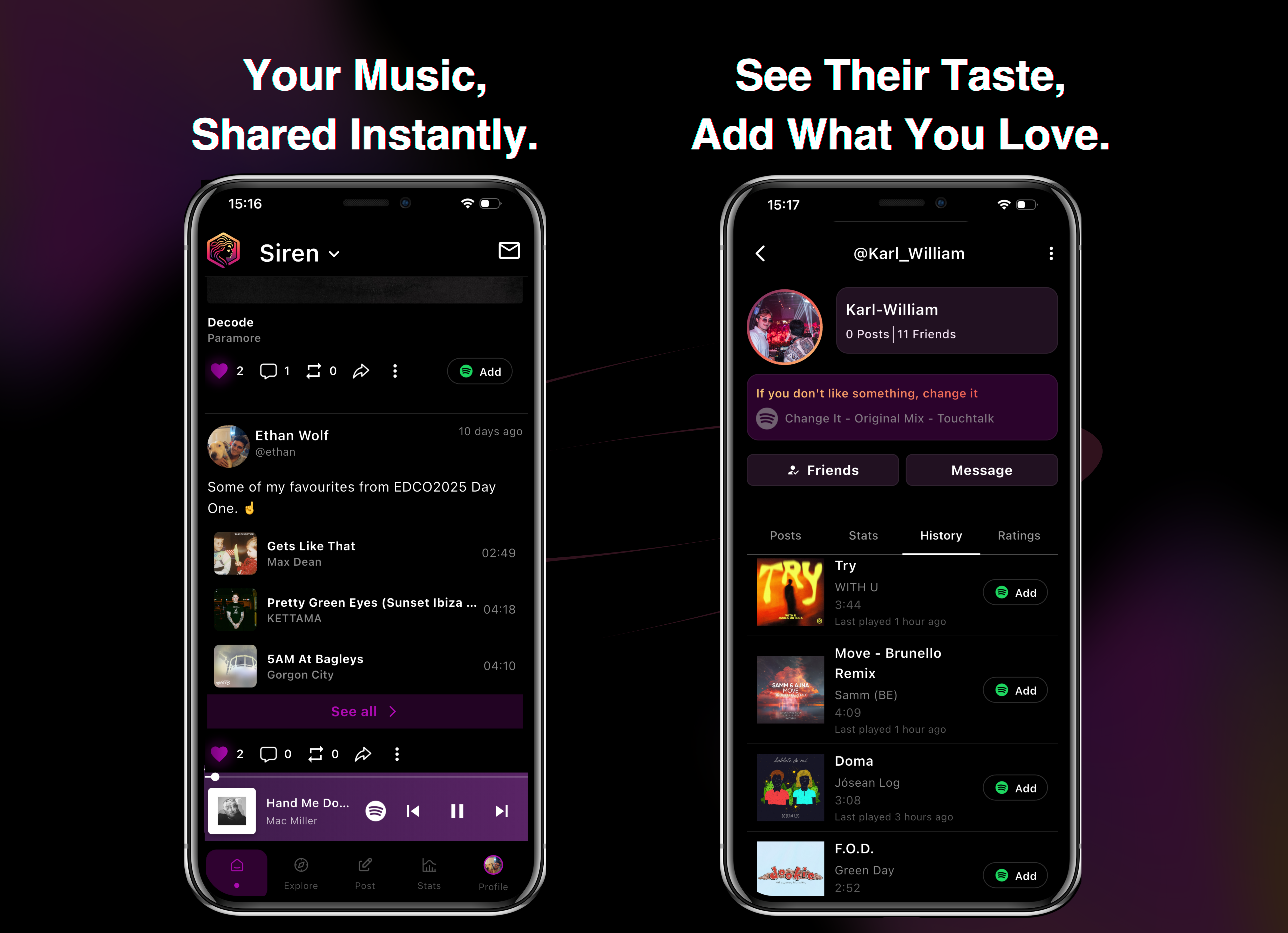 Siren Music App - Screenshot 2 showing product features and functionality