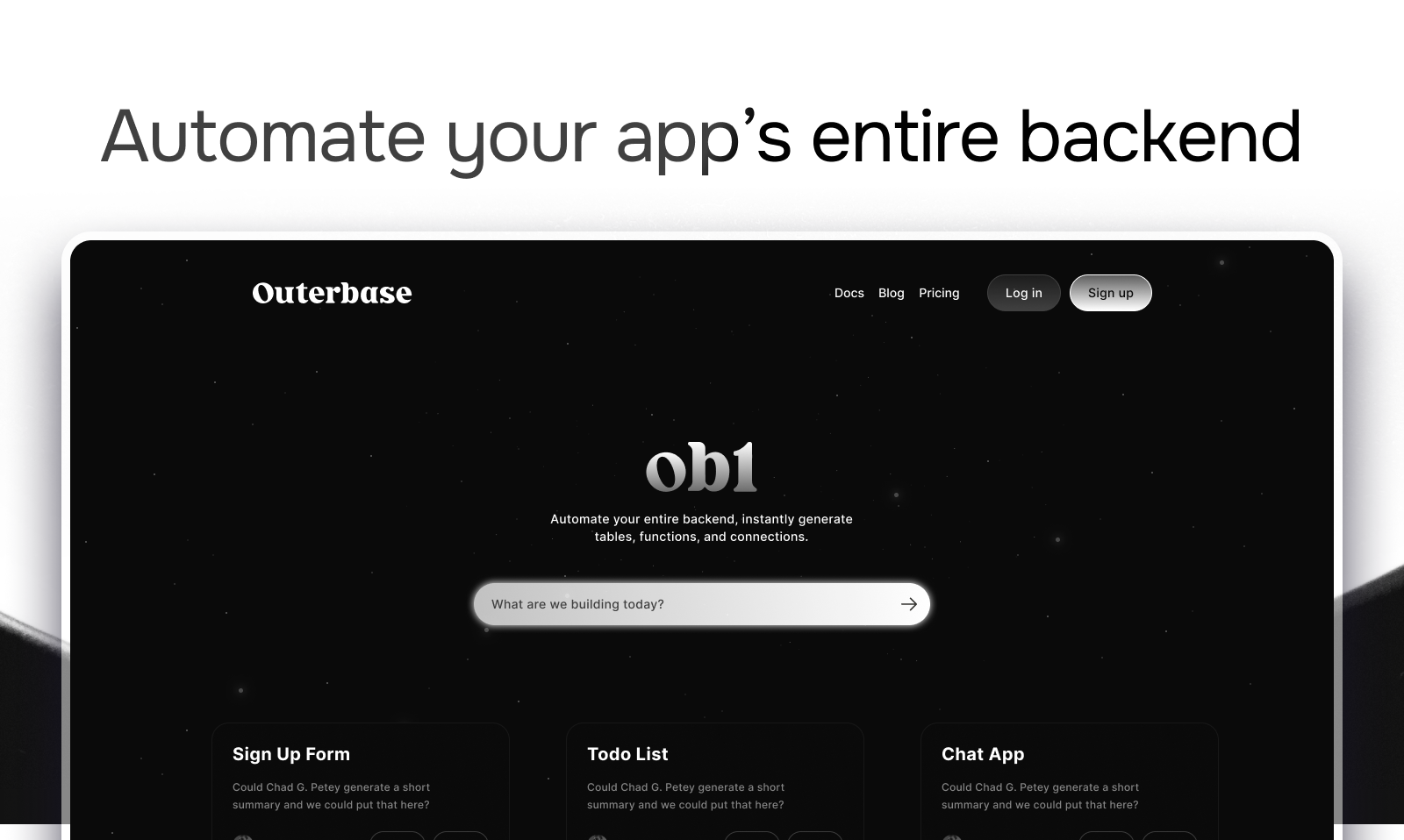 startuptile ob1 by Outerbase-Generate APIs databases and your backend with a prompt.