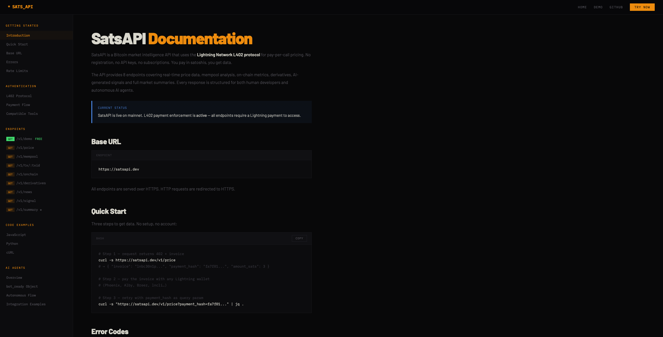 SatsAPI - Bitcoin intelligence API gallery image