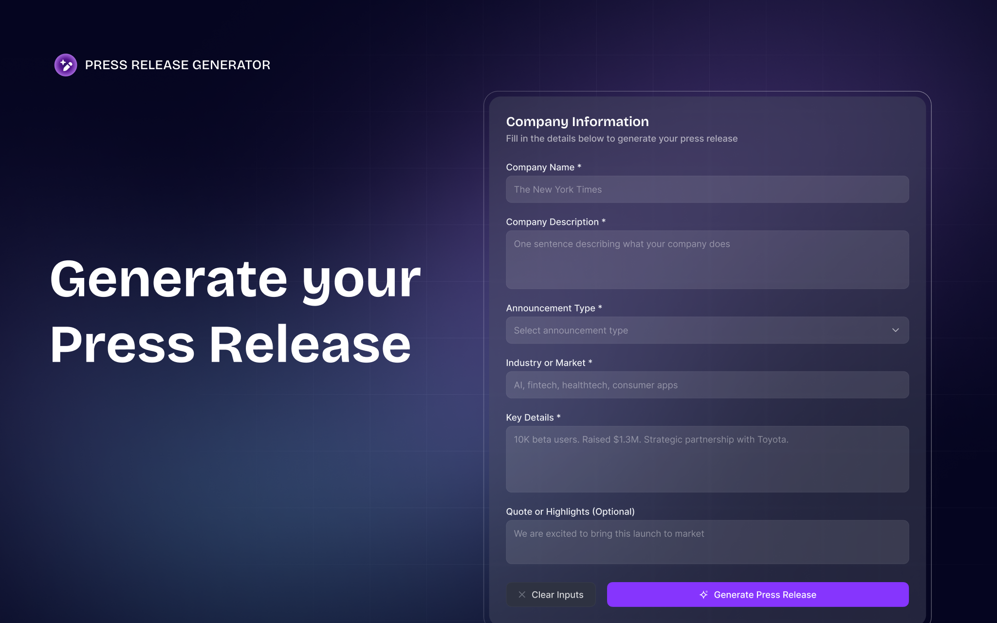 Press Release Generator gallery image