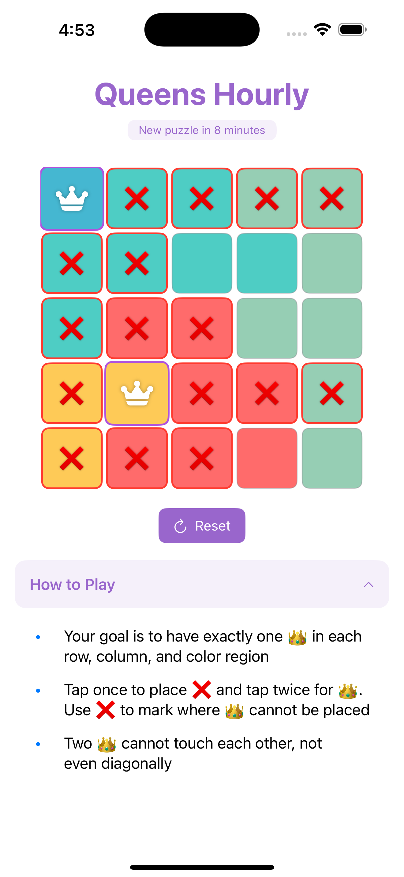 Queens ogni ora - Sfide del puzzle delle regine orarie media 5