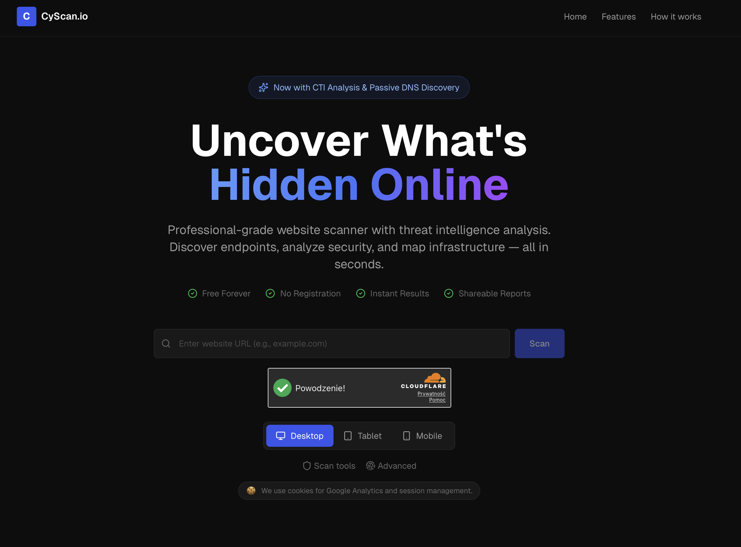 CyScan.io - cyberscanner - Main product screenshot demonstrating key features and user interface