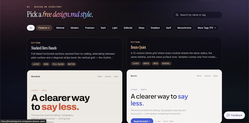 Free DESIGN.md library + UX / UI Lexicon screenshot 3