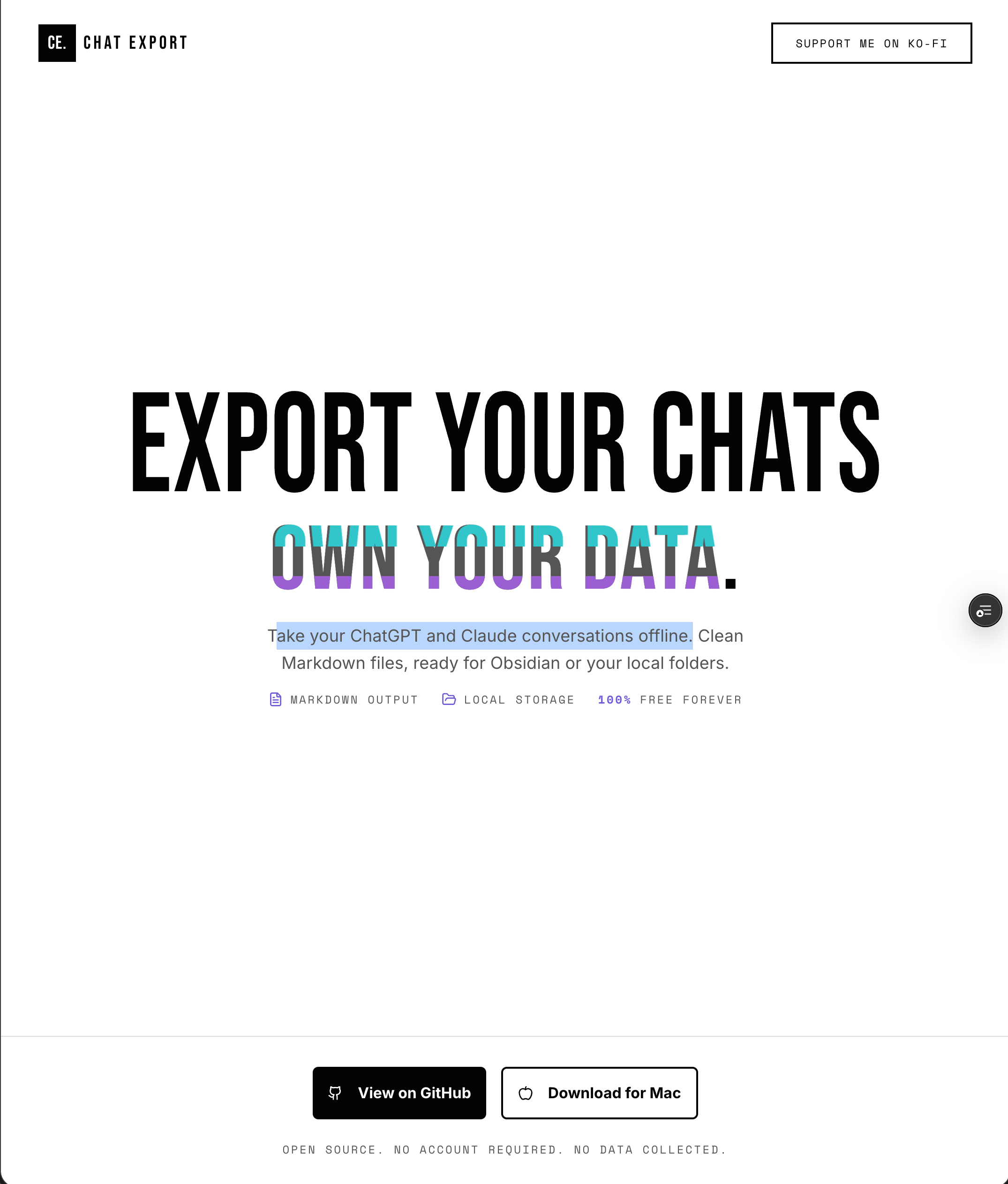 Chat Export - Main product screenshot demonstrating key features and user interface