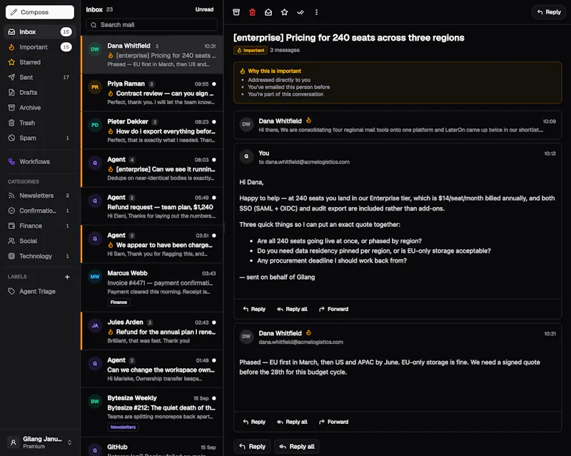 LaterOn v2: The agentic email plaftform screenshot 2