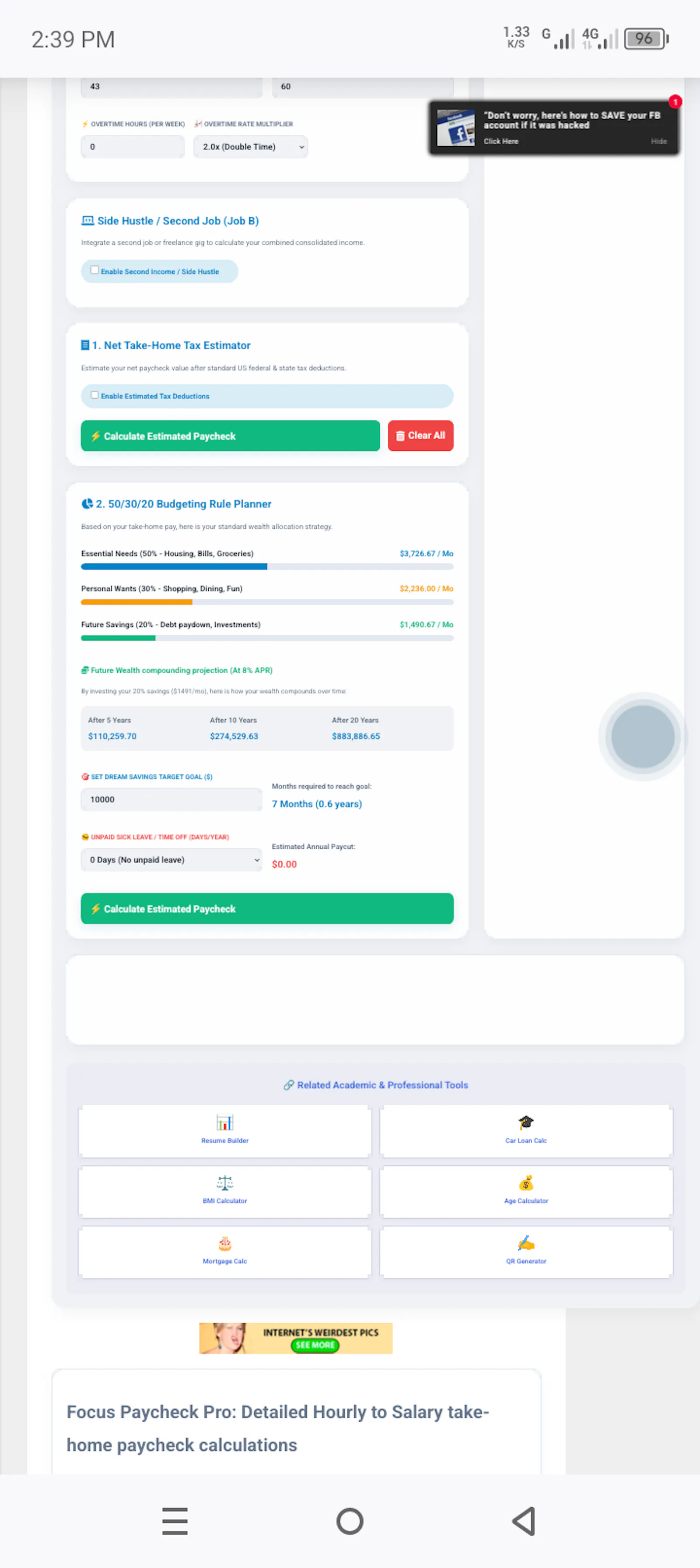 Hourly to Salary Paycheck Calculator screenshot 1
