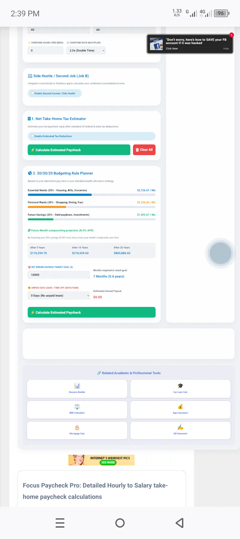 Hourly to Salary Paycheck Calculator screenshot 1