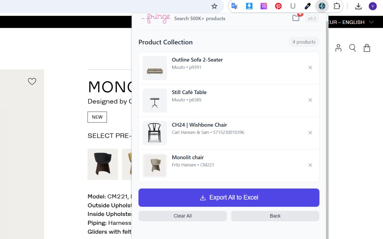 Fringe – Furniture Product Capture - Screenshot 4 showing product features and functionality