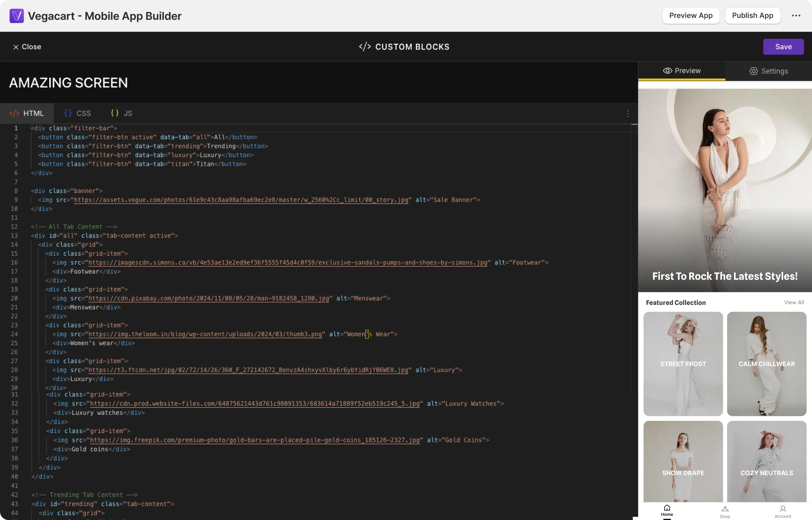 Vegacart mobile app builder for Shopify - Main product screenshot demonstrating key features and user interface