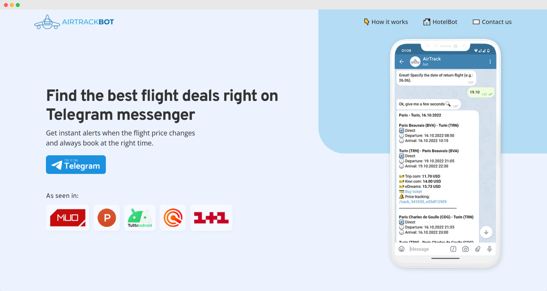 وسائط Airtrack 3.0 - ابحث عن رحلات رخيصة واحصل على تنبيهات السعر مباشرة على Telegram 1