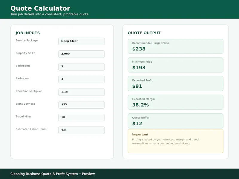 Cleaning Business Quote & Profit System screenshot 2