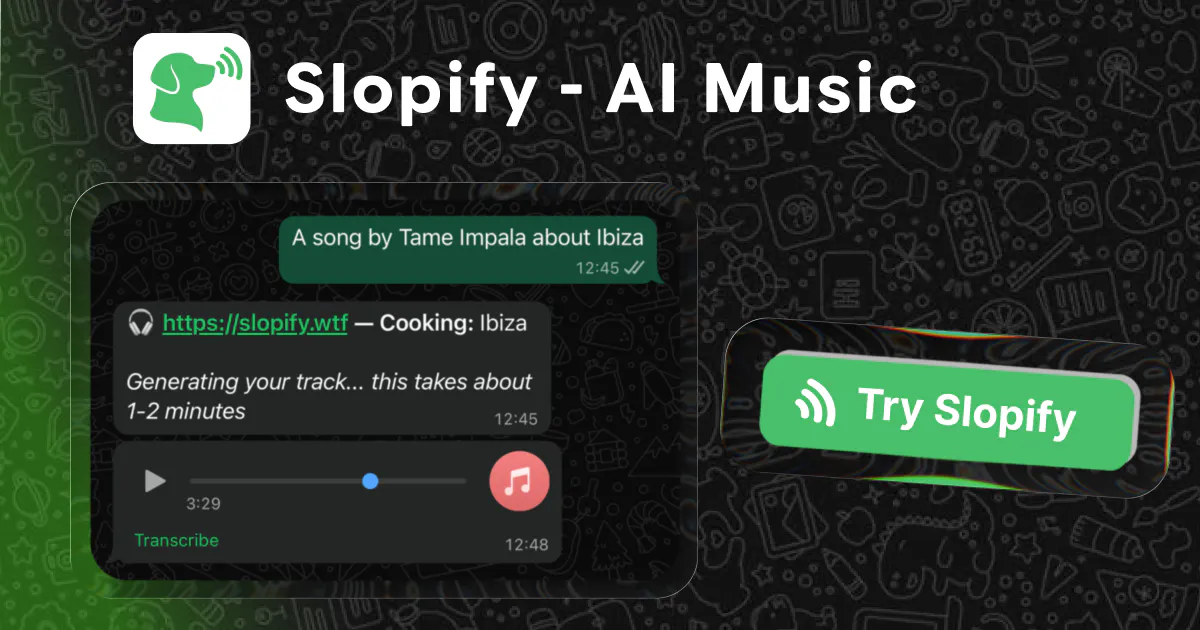 Banner del producto Slopify - Generate AI Music In WhatsApp