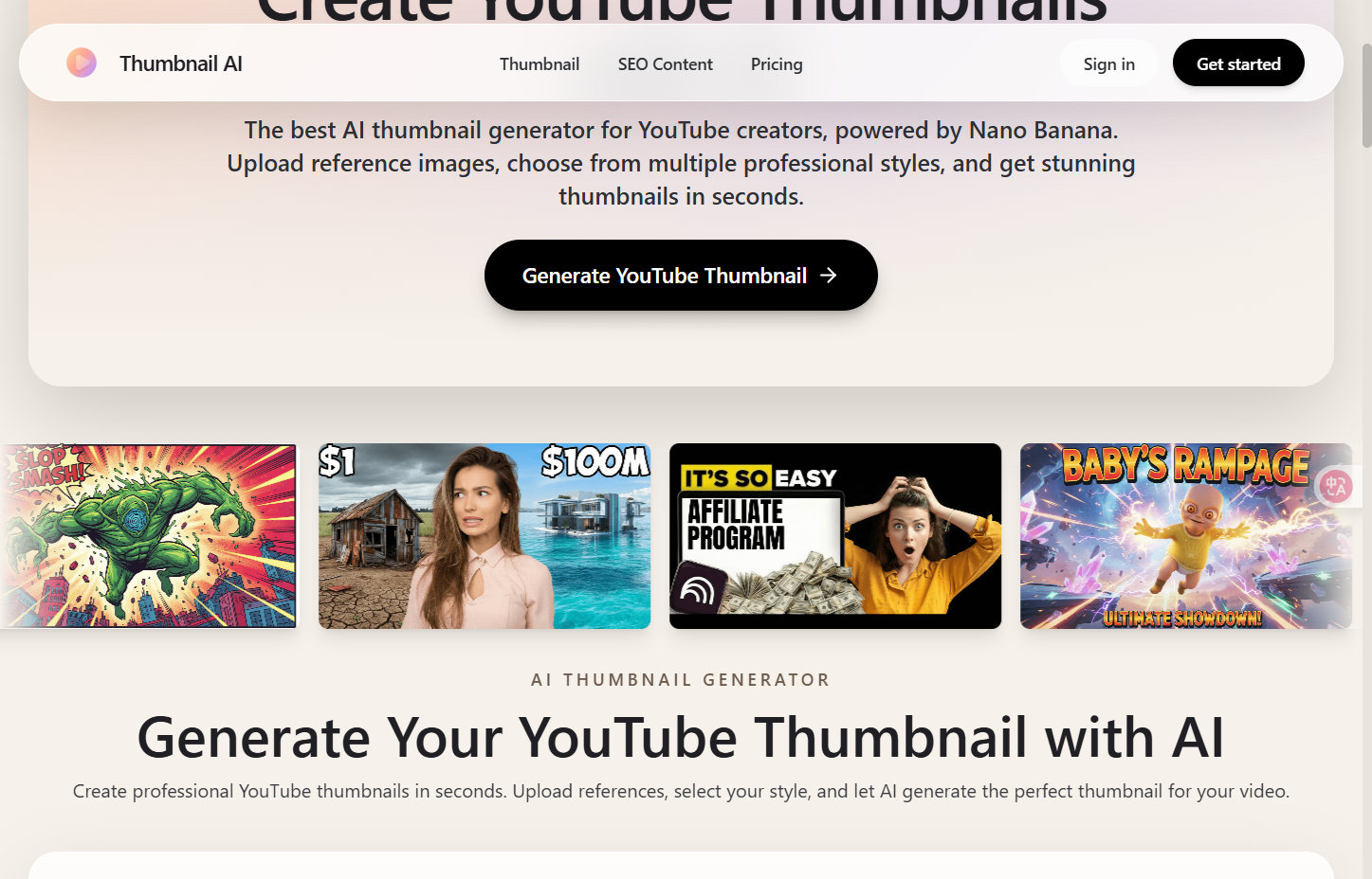 Thumbnail AI - Main product screenshot demonstrating key features and user interface