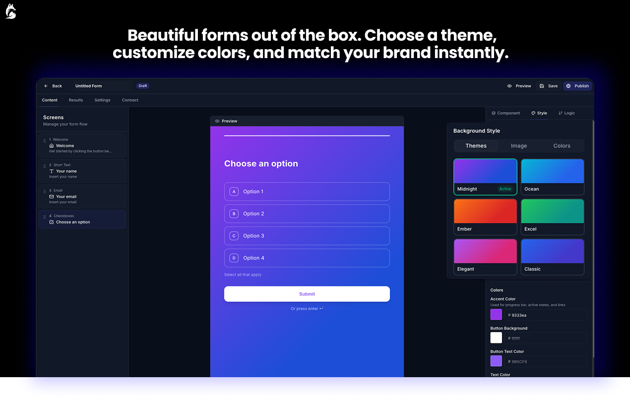 FoxForm - Main product screenshot demonstrating key features and user interface