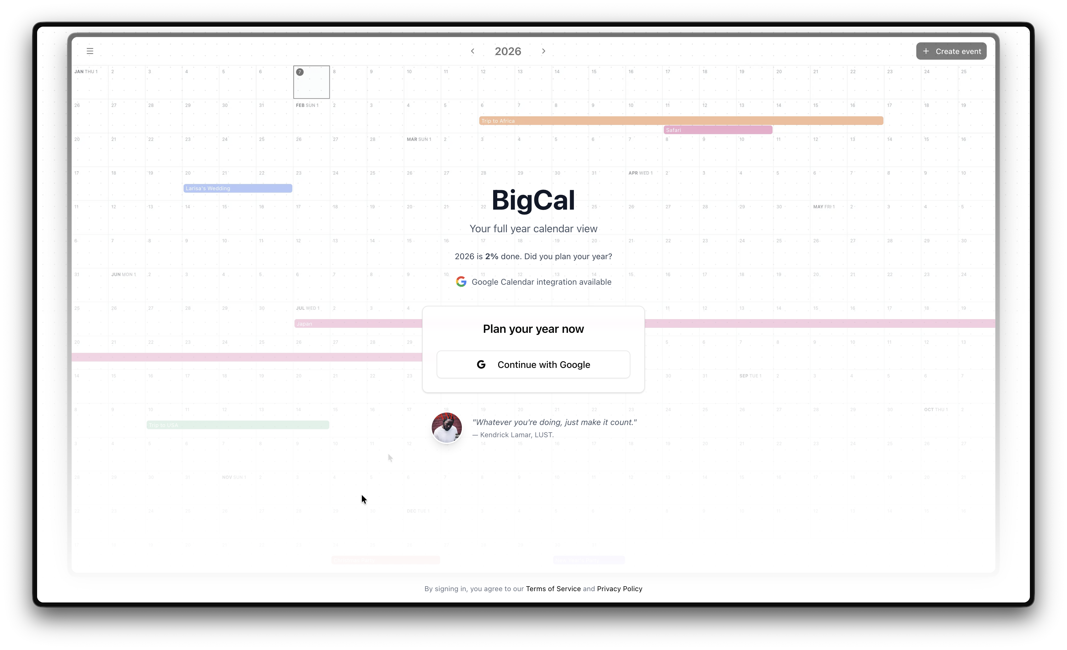 BigCal - Main product screenshot demonstrating key features and user interface