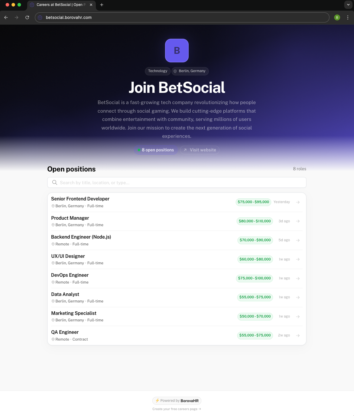 BorovaHR - Screenshot 3 showing product features and functionality