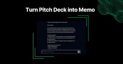 Imagem ilustrando o Papermark AI transformando um pitch deck em uma nota de investimento usando suas capacidades inovadoras.