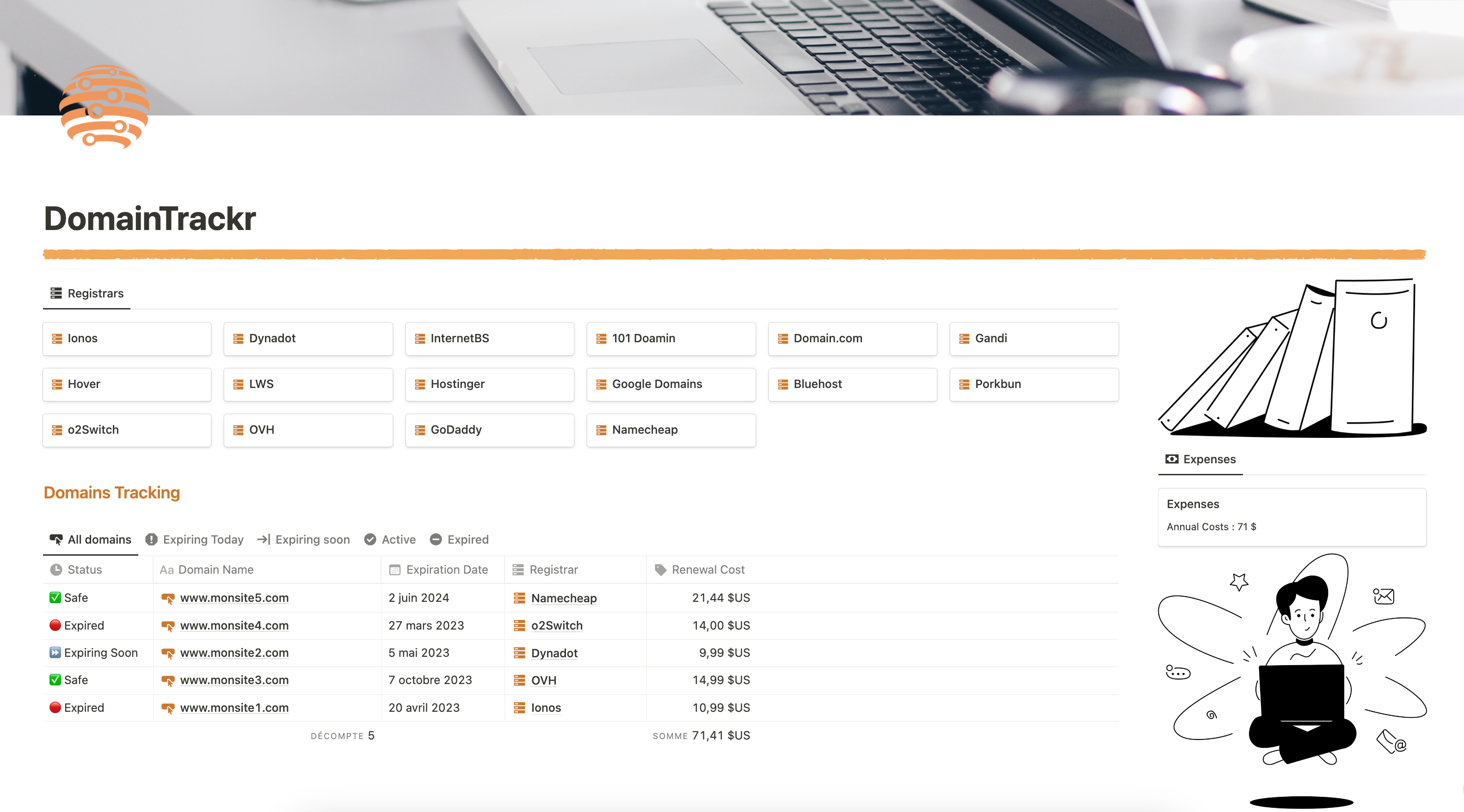 Domaintrackr - เทมเพลตความคิดเพื่อติดตามโดเมนทั้งหมดของคุณในที่เดียว! media 1