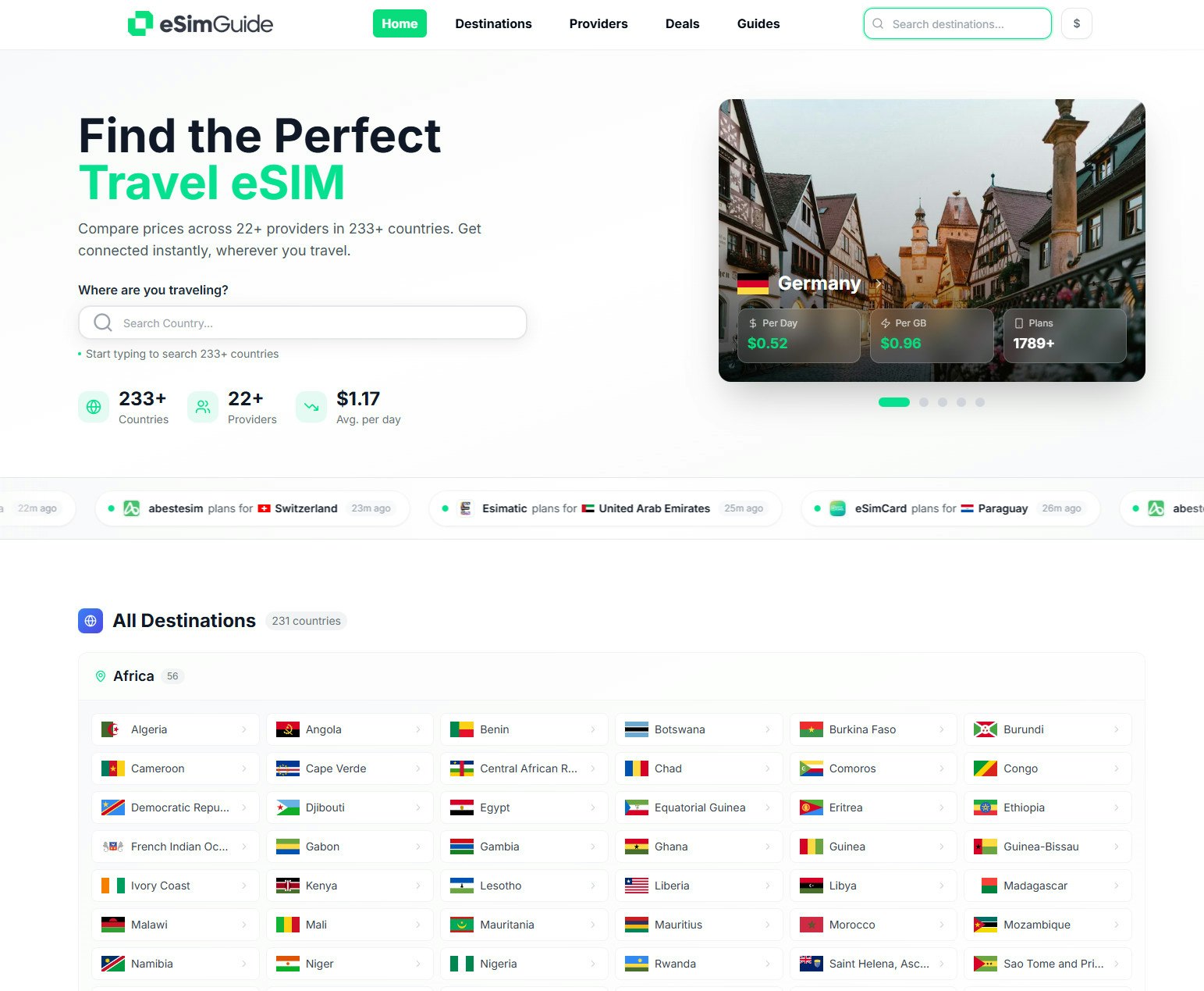 eSimGuide.com - Main product screenshot demonstrating key features and user interface