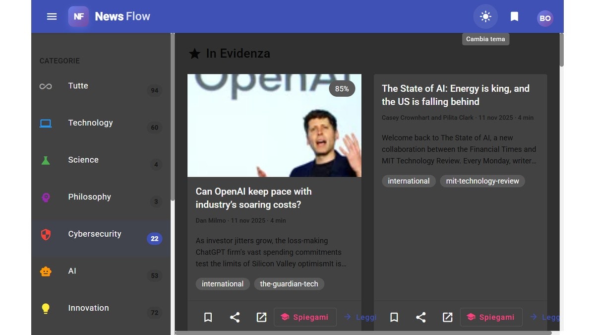 NewsFlow  - Main screenshot showing features and interface