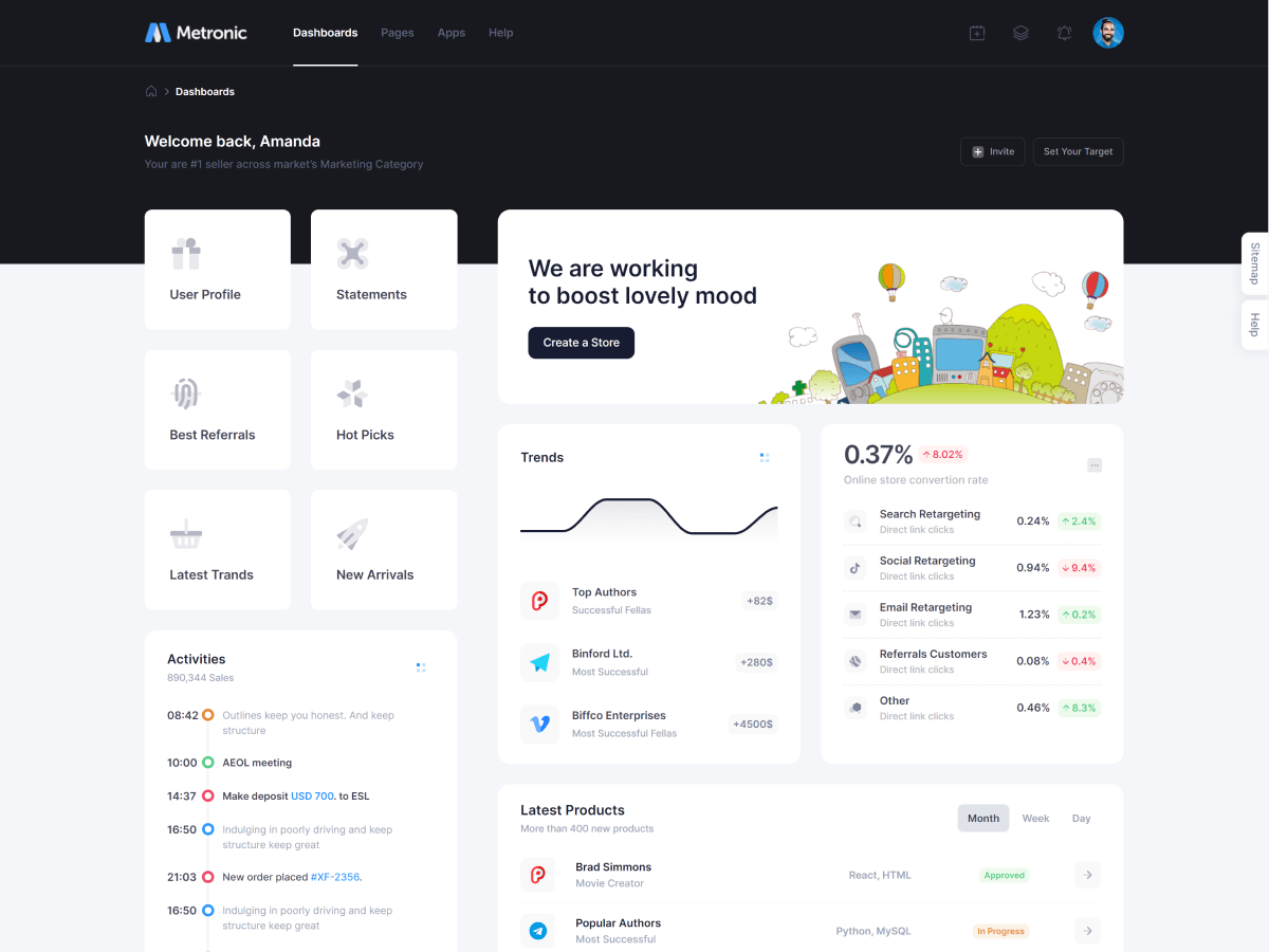 Metronic - шаблон администратора Bootstrap - React, Vue, Angular, Django, Asp.net Core, Laravel, Rails медиа 68