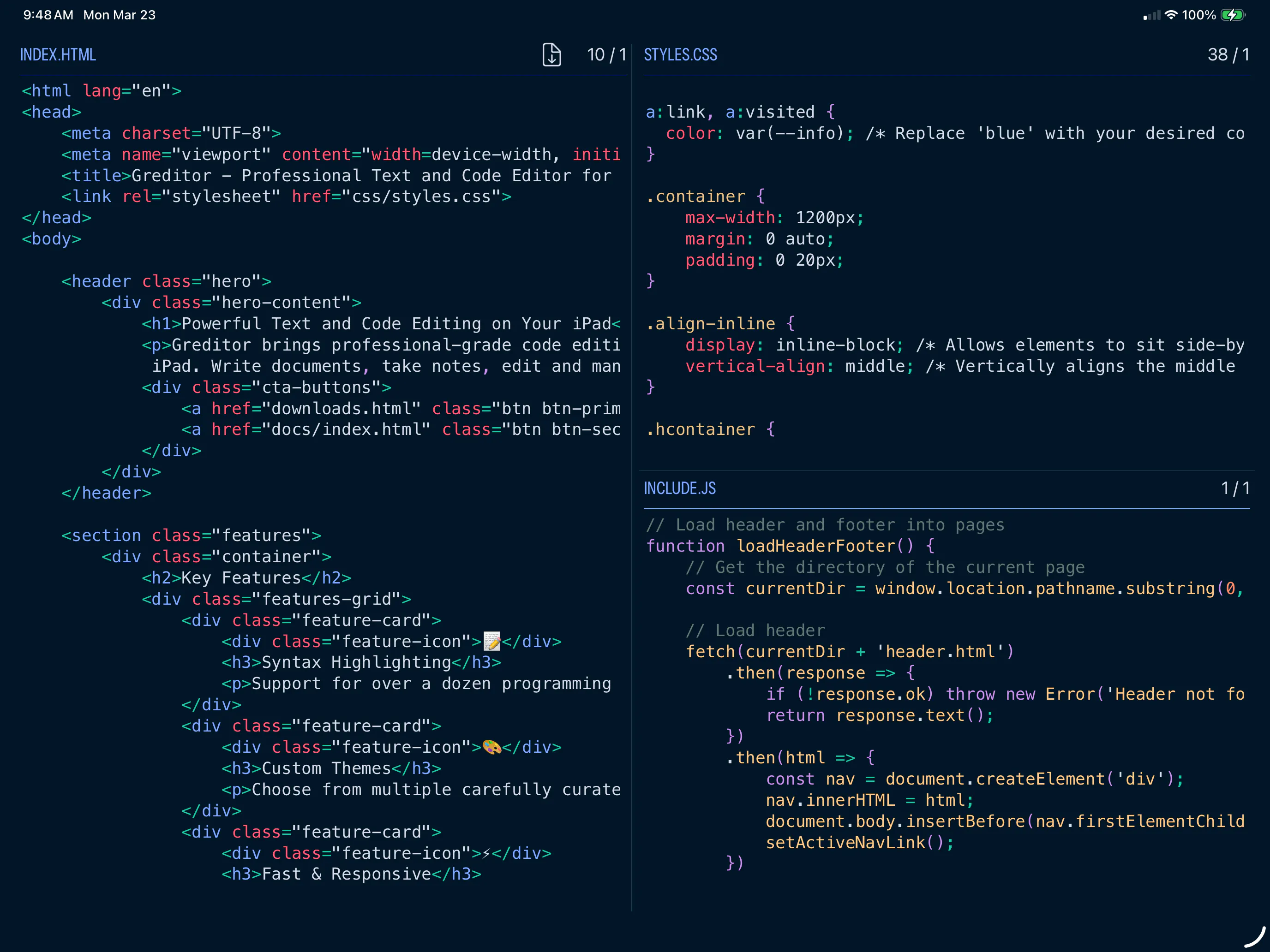 Greditor Code/Text Editor for iPad