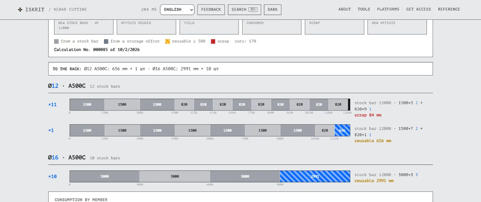 ISKRIT Rebar Cutting Calculator
