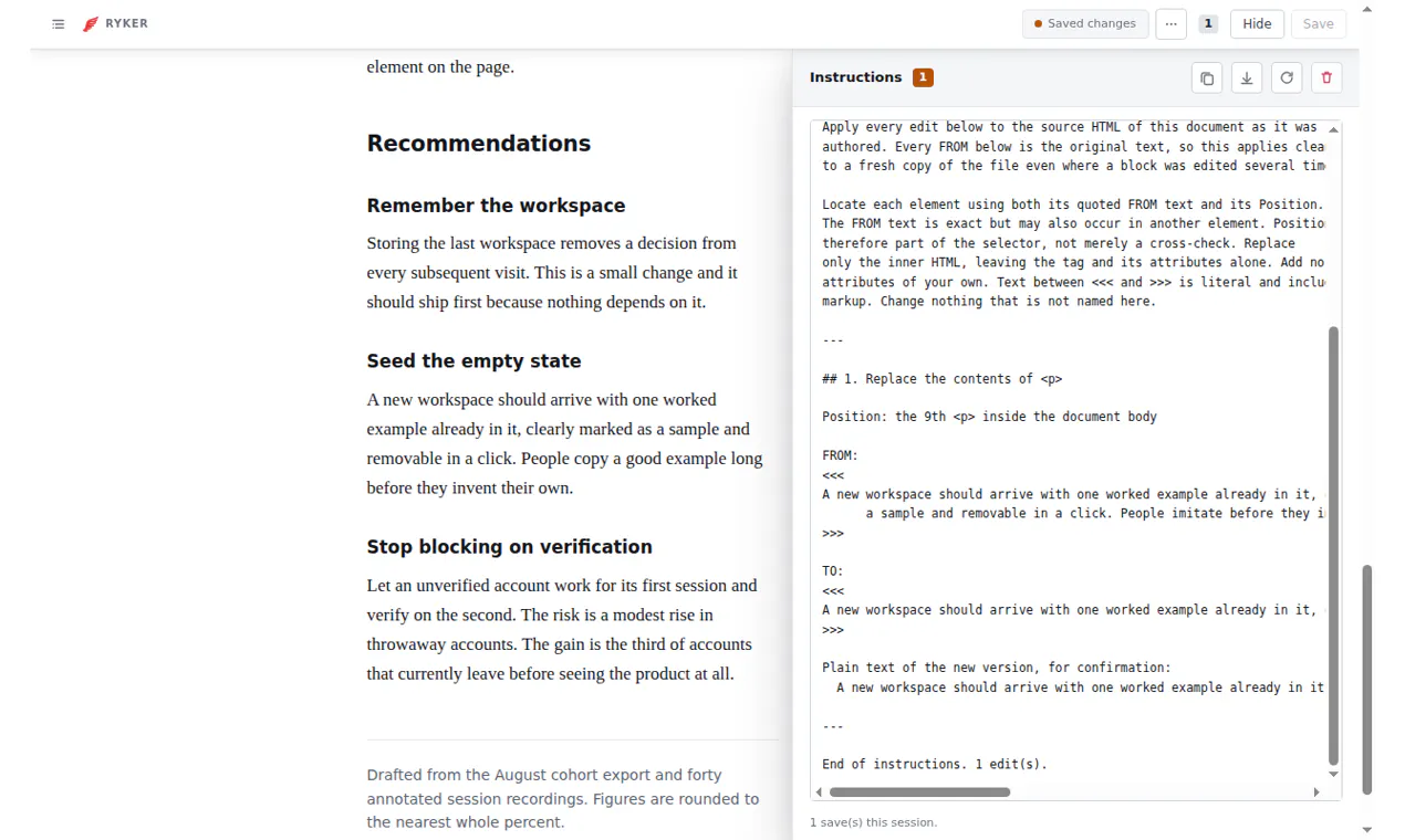 Ryker - Inline HTML & Markdown Editing gallery image