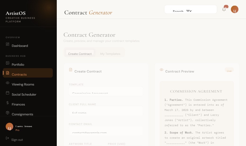 ArtistOS - Screenshot 2 showing product features and functionality