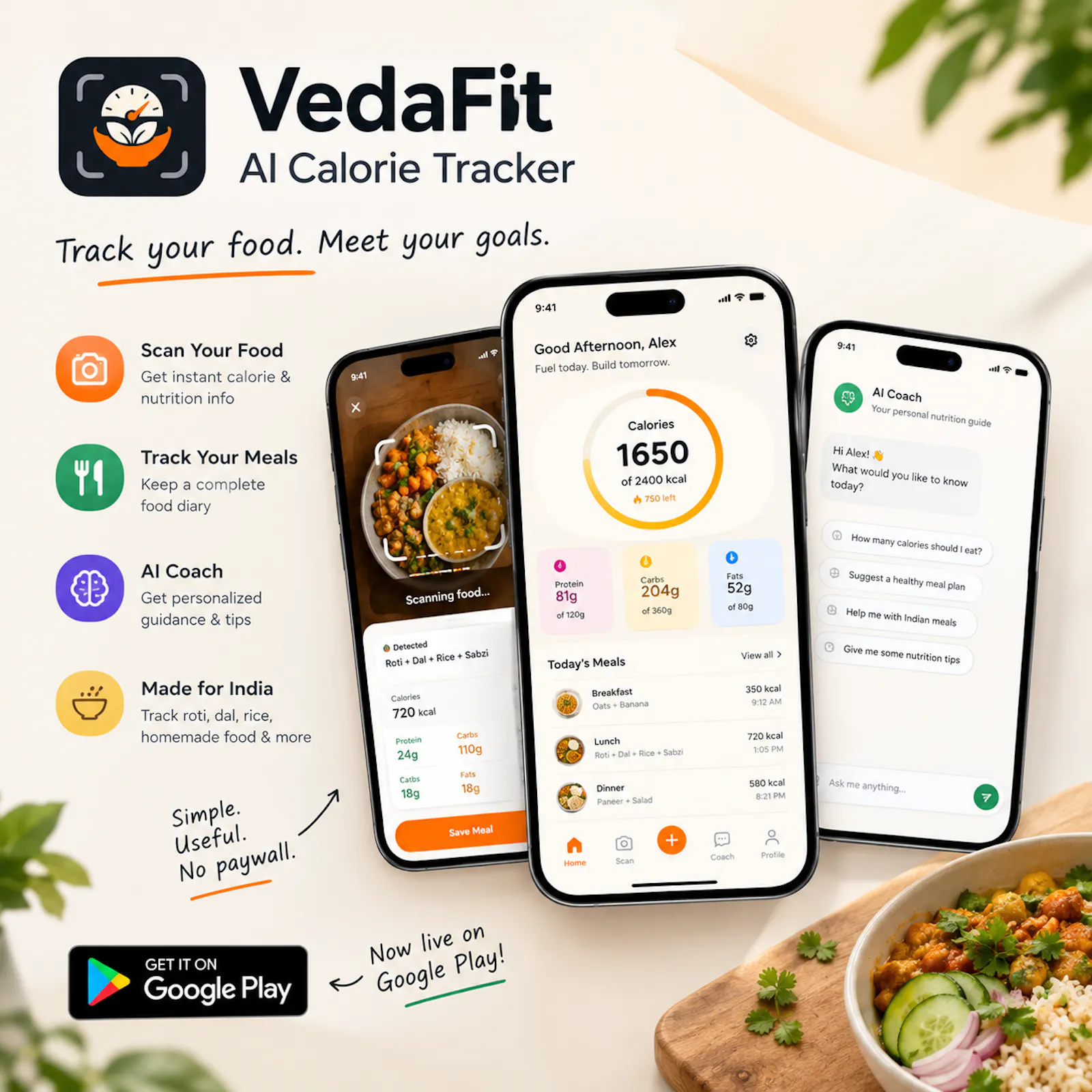 VedaFit: AI Calorie Tracker screenshot 1
