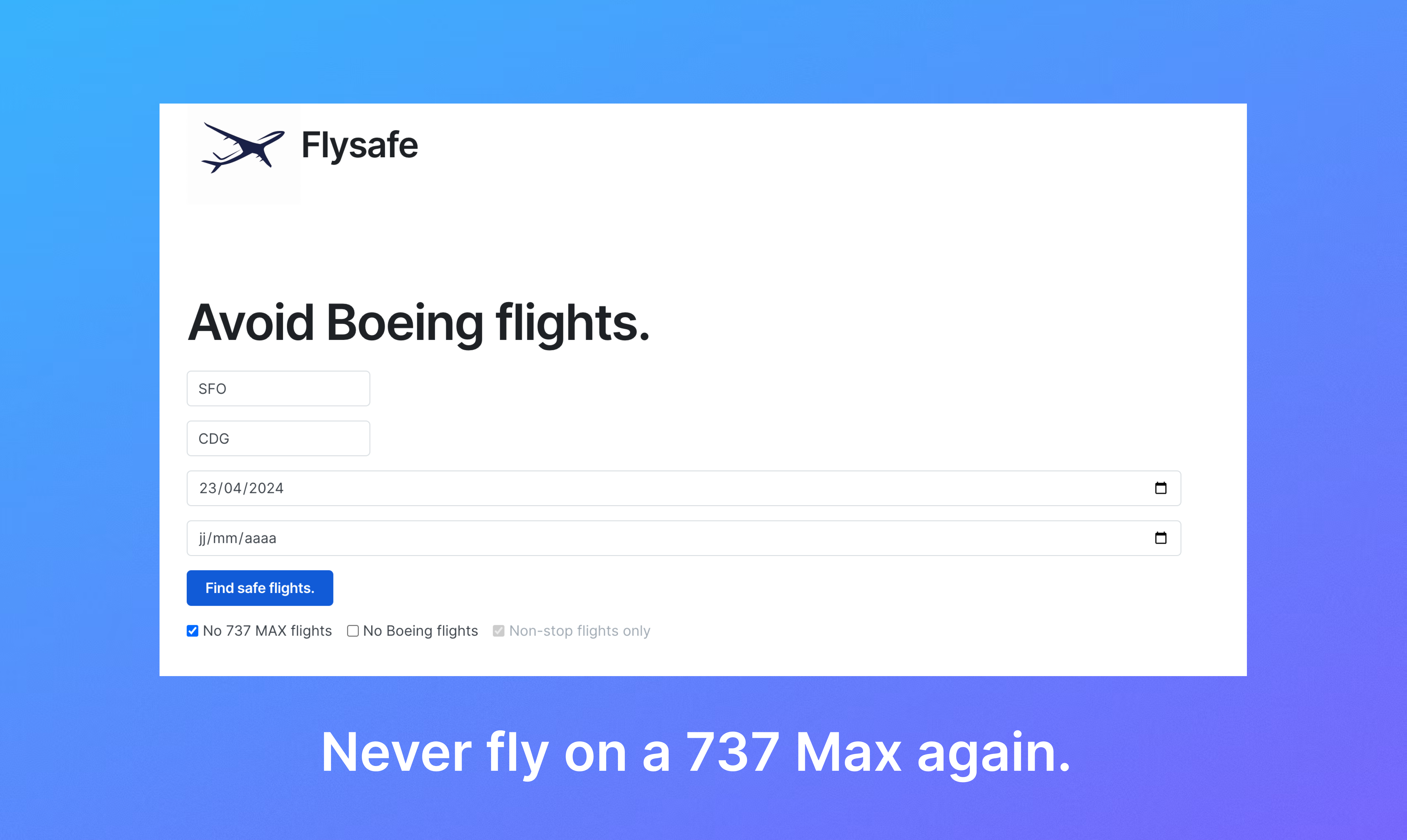 Flysafe - Flight search for people afraid of flying. media 1