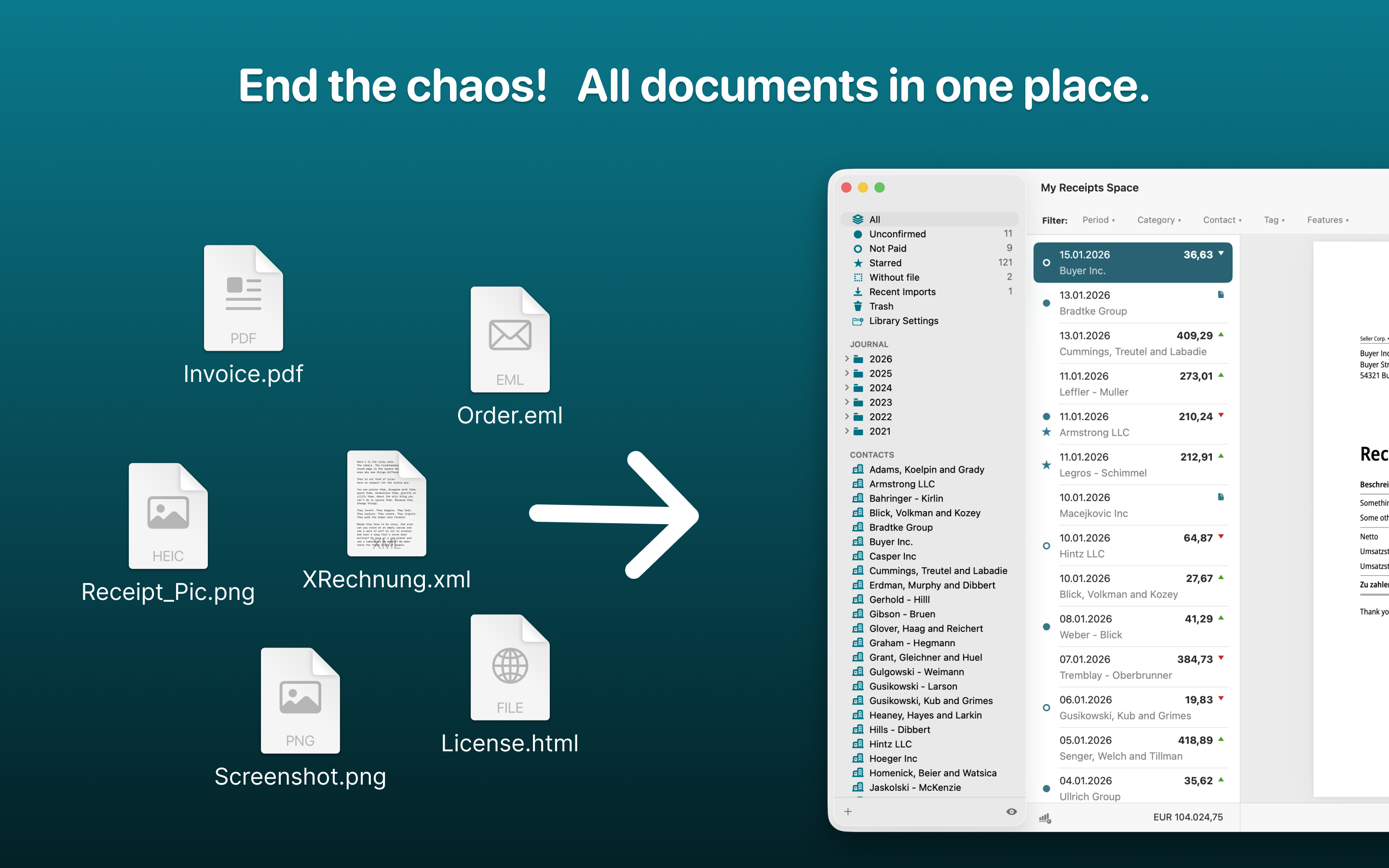 Receipts Space - Main product screenshot demonstrating key features and user interface