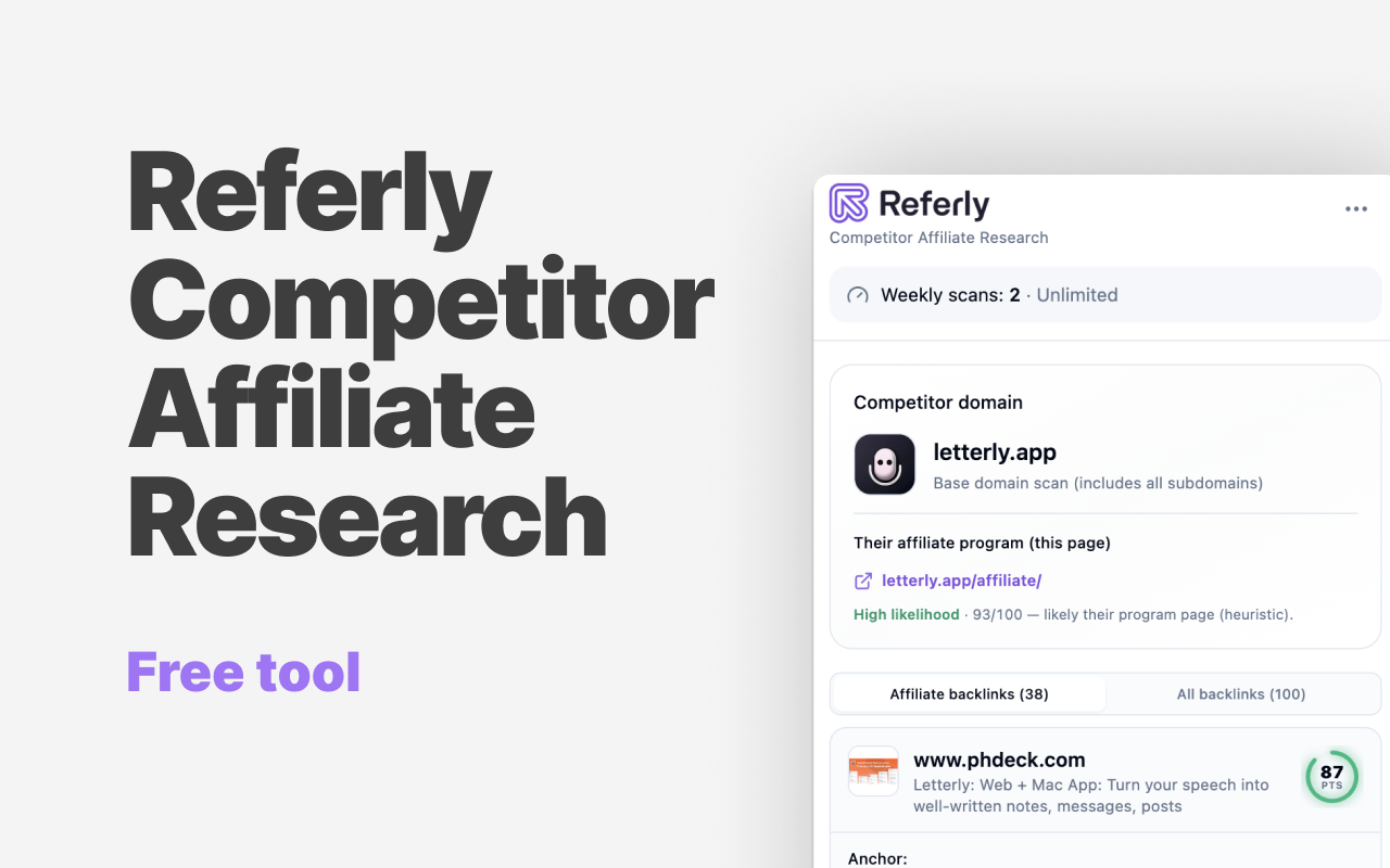 Referly Competitor Affiliate Research gallery image