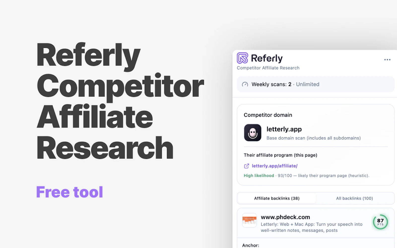 Referly Competitor Affiliate Research screenshot 1