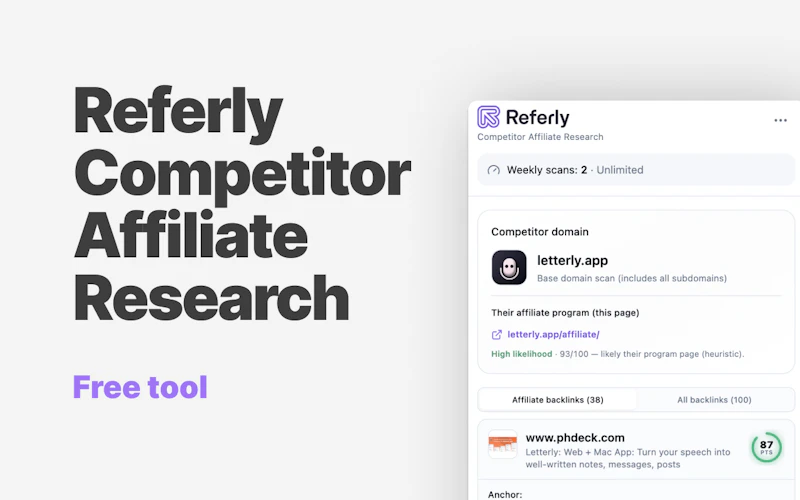 Referly Competitor Affiliate Research screenshot 1