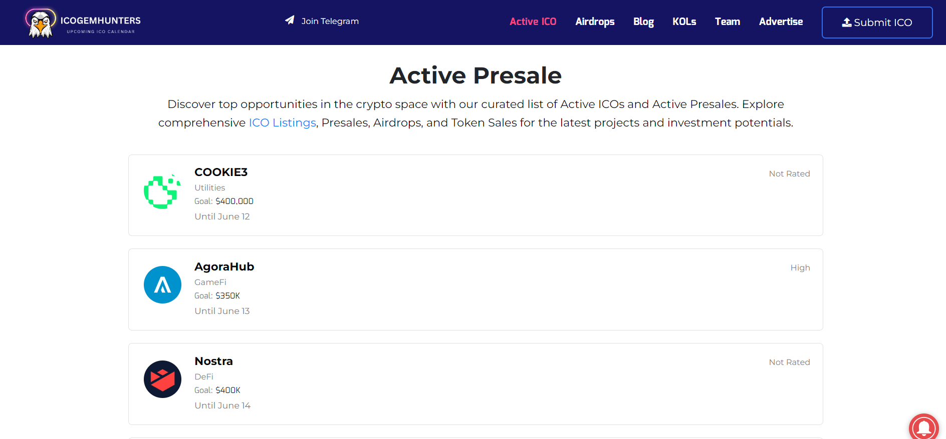 ICO Gem Hunters - Eenvoudig, eenvoudig en gratis ICO/IDO -lijstplatform media 4