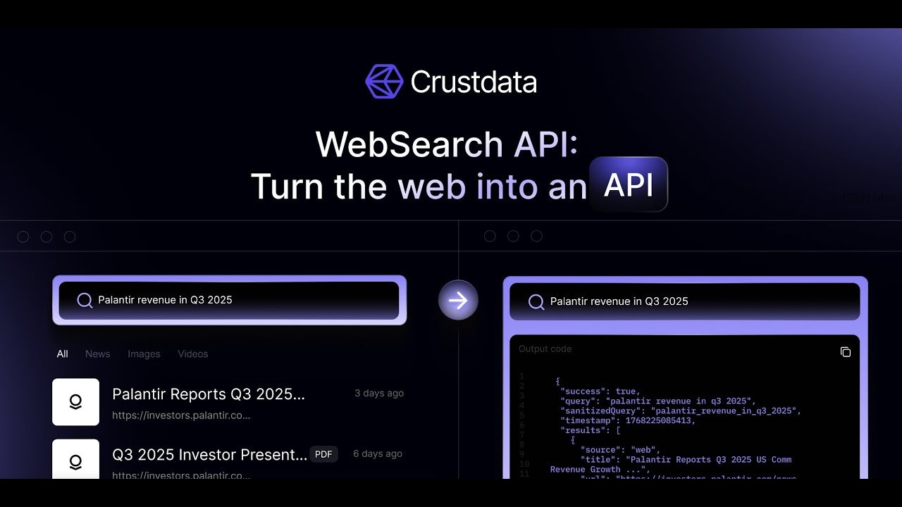 Web search API by Crustdata gallery image