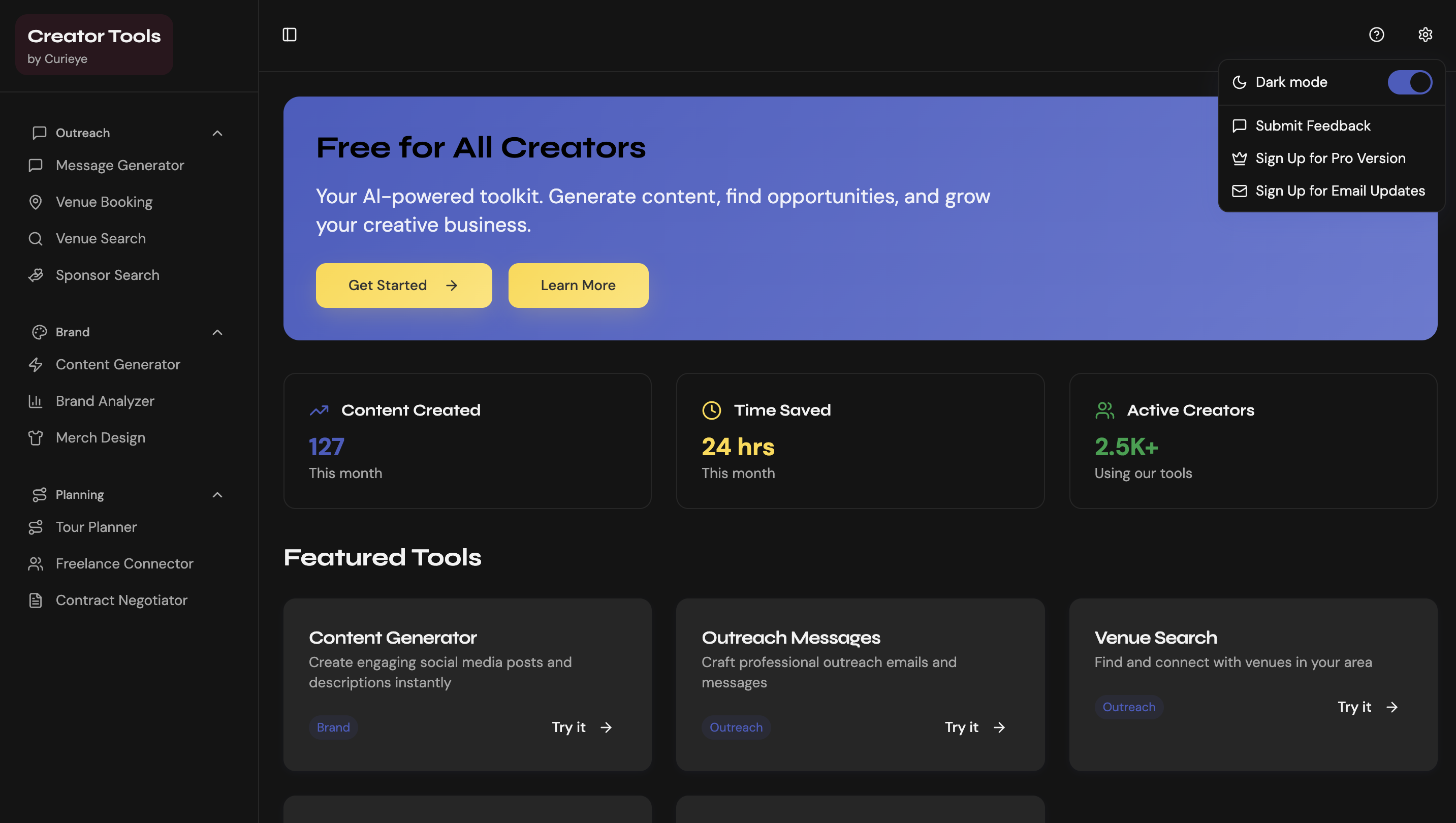 Curieye voor makers - Gratis AI-aangedreven toolkit voor onafhankelijke artiesten media 7