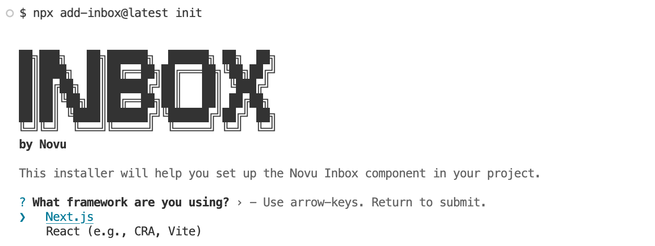 Média npx compd-inbox init - Ajoutez une boîte de réception à votre projet React ou Next.js en secondes. 1
