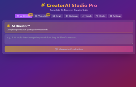CreatorAI Studio Pro - Main screenshot showing features and interface
