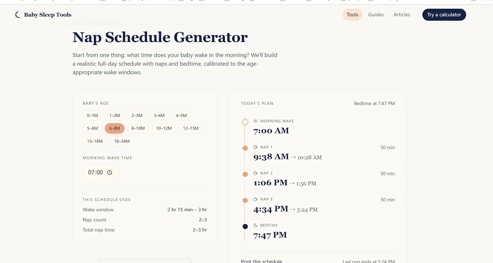 Baby Sleep Tools  Calculators  screenshot 1