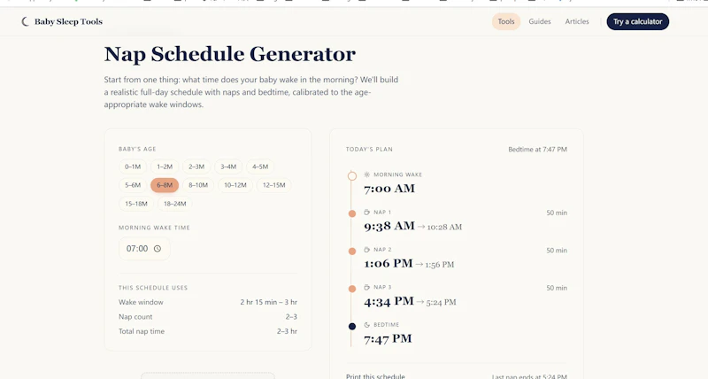 Baby Sleep Tools  Calculators  screenshot 1