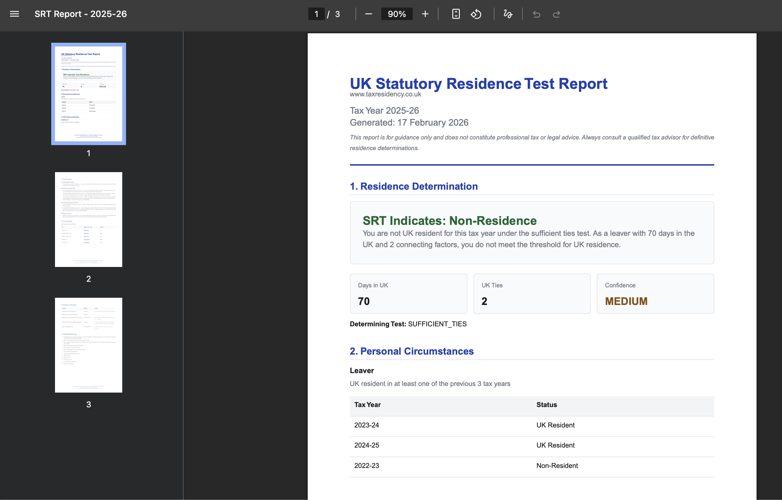 UK Tax Residence Calculator - Screenshot 3 showing product features and functionality